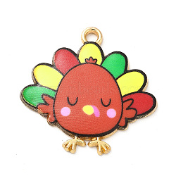 Cute Printed Alloy Pendants, Light Gold, Cadmium Free & Nickel Free & Lead Free, Turkey Charm, FireBrick, 26x26x2mm, Hole: 2mm(ENAM-L040-002B-05)