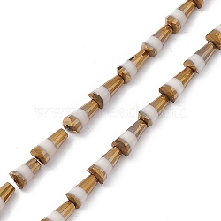 Electroplate Glass Beads Strands, Half Golden Plated, Faceted Cone, White, 7.5~8x4~4.5mm, Hole: 0.8mm, about 34~35pcs/strand, 11.42~11.81 inch(29~30cm)(EGLA-L035-HR02)