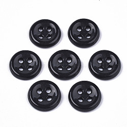4-Hole Handmade Lampwork Sewing Buttons, Flat Round, Black, 11.5x2.5mm, Hole: 1.2mm(X-BUTT-T010-01A)
