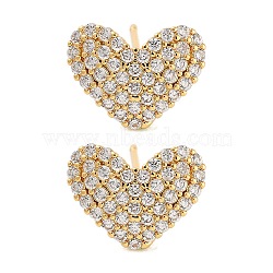 Rack Plating Heart Brass Stud Earrings, with Clear Cubic Zirconia, Cadmium Free & Lead Free, Long-Lasting Plated, Real 18K Gold Plated, 9.5x12.5mm(EJEW-N055-41G-RS)