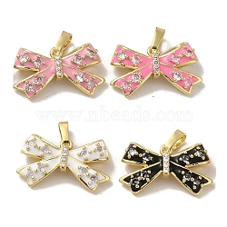 Rack Plating Brass Micro Pave Clear Cubic Zirconia Enamel Pendants, Bowknot, Lead Free & Cadmium Free, Long-Lasting Plated, Real 18K Gold Plated, Mixed Color, 13x20.5x5.5mm, Hole: 6x3mm(KK-R160-01G)