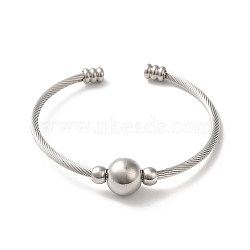 Non-Tarnish 304 Stainless Steel Round Beaded Cuff Bangles, Torque Bangles, Stainless Steel Color, Inner Diameter: 2x2-1/4 inch(5.1x5.8cm)(BJEW-P310-03P)