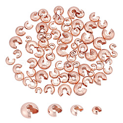 HOBBIESAY 80Pcs 4 Style Brass Crimp Beads Covers, Cadmium Free & Lead Free, Rose Gold, 4~7.5x3.5~7x2~5mm, Hole: 2~3mm, 20pcs/style(KK-HY0002-94RG)