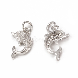 Brass Micro Pave Cubic Zirconia Pendants, with Jump Ring, Butterfly Charm, Platinum, 16x10x3mm, Hole: 3mm(KK-E068-VB295)