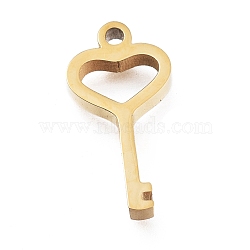 304 Stainless Steel Pendants, Laser Cut, Heart Key, Golden, 13x6.5x1.7mm, Hole: 1mm(STAS-M275-02G)