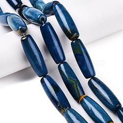 Natural Agate Dyed Beads Strands, Rice, Marine Blue, 39.5~41x11~15mm, Hole: 3mm, about 10pcs/strand, 15.35~16''(39~40cm)(G-T138-230A)