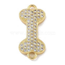 Rack Plating Brass Micro Pave Clear Cubic Zirconia Bone Connector Charms, Long-Lasting Plated, Cadmium Free & Lead Free, Real 18K Gold Plated, 19.5x8.5x2.5mm, Hole: 1.4mm(KK-A234-059G)