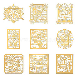 Stamp Theme Nickel Decoration Stickers, Metal Resin Filler, Epoxy Resin & UV Resin Craft Filling Material, Golden, 40x40mm, 9 styles, 1pc/style, 9pcs/set(DIY-WH0450-055)