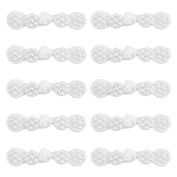 16Pairs 2 Colors Handmade Chinese Frogs Knots Buttons Sets, Polyester Button with Imitation Pearl Beads, White, 59x13x8mm, 2pcs/pair, 16pairs(AJEW-GF0005-19)