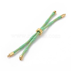 Nylon Cord Silder Bracelets, for Connector Charm Bracelet Making, with Rack Plating Golden Brass Findings, Long-Lasting Plated, Cadmium Free & Lead Free, Medium Aquamarine, 8-5/8~9 inch(22~22.8cm), 0.3cm, Hole: 2.6mm(MAK-C003-03G-06)