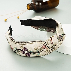Ethnic Style Embroidery Flower Cloth Hair Bands, Wide Knotted Hair Accessories for Women Girls, Floral White, 150x130mm(PW-WG24576-01)