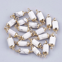 Electroplate Natural Howlite Links connectors, with Iron Findings, Column, Golden, 20~21x5~6x5~6mm, Hole: 1.8mm(X-G-S344-01L)