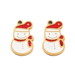 Ion Plating(IP) 304 Stainless Steel Pendants, Christmas Theme Enamel Charms, Golden, Snowman, 13x8x1.5mm, Hole: 1.2mm(STAS-S140-01G)