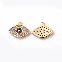 Brass Micro Pave Cubic Zirconia Charms, Eye, Clear, Nickel Free, Real 18K Gold Plated, 9x11x1.5mm, Hole: 1.2mm(X-KK-S350-300)