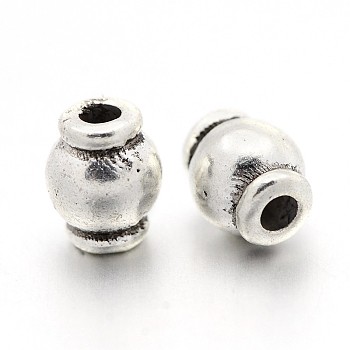 Tibetan Style Alloy Beads, Lead Free and Cadmium Free, Drum, Antique Silver Color, about 5mm in diameter, 6.5mm long, hole: 2mm
