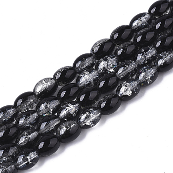 Transparent Crackle Glass Beads Strands, Oval, Black, 8x5.5~6mm, Hole: 1mm, about 100pcs/strand, 31.4 inch