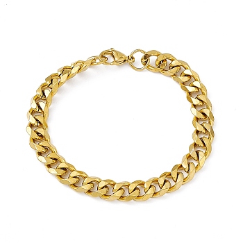 Vacuum Plating 201 Stainless Steel Curb Chain Bracelet with 304 Stainless Steel Clasps for Men Women, Golden, 8 inch(20.4cm), Link: 10x8x2mm