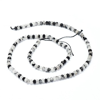 Natural Tourmalinated Quartz/Black Rutilated Quartz Beads Strands, Faceted, Rondelle, 3.5~4x2~2.5mm, Hole: 0.7mm, about 43pcs/strand, 15.5 inch(39.5cm)