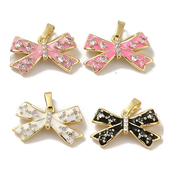 Rack Plating Brass Micro Pave Clear Cubic Zirconia Enamel Pendants, Bowknot, Lead Free & Cadmium Free, Long-Lasting Plated, Real 18K Gold Plated, Mixed Color, 13x20.5x5.5mm, Hole: 6x3mm