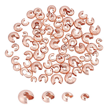 HOBBIESAY 80Pcs 4 Style Brass Crimp Beads Covers, Cadmium Free & Lead Free, Rose Gold, 4~7.5x3.5~7x2~5mm, Hole: 2~3mm, 20pcs/style