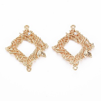 Brass Micro Pave Clear Cubic Zirconia Connector Charms, Nickel Free, Rhombus, Real 18K Gold Plated, 31x26.5x2mm, Hole: 1.4mm