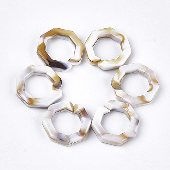 Acrylic Linking Rings, Quick Link Connectors, For Jewelry Chains Making, Imitation Gemstone Style, Octagon, Floral White, 25.5x25.5x5.5mm, Hole: 16x16mm, about: 250pcs/500g