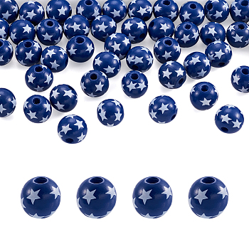 Natural Wooden Beads, DIY Jewelry Accessories, Round with Star Pattern, Blue, 5/8 inch(16mm), Hole: 4mm