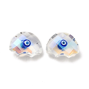 Transparent Glass Pendants, with Enamel, Faceted, Half Round with Evil Eye Pattern, Blue, 21x29x14.5mm, Hole: 1.6mm