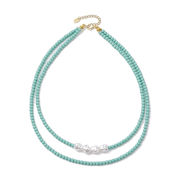 Plastic Imitation Pearl with Glass Necklace, Light Sea Green, 17.13 inch(43.5cm)