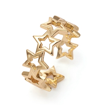 Adjustable Brass Cuff Rings, Open Rings, Long-Lasting Plated, Star, Golden, US Size 6(16.5mm)