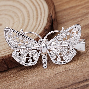 Brass Butterfly with Iron Alligator Hair Clips, Vintage Hair Accessories Decorative, Platinum, 45x25mm