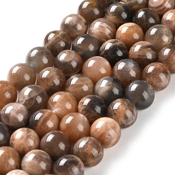 Natural Black Sunstone Beads Strands, Round, 10mm, Hole: 1mm, about 40pcs/strand, 15.08''(38.3cm)