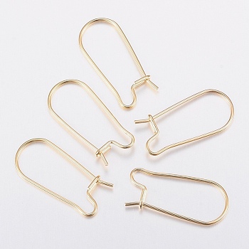 304 Stainless Steel Hoop Earrings Findings Kidney Ear Wires, Real 18k Gold Plated, 20x9x0.8mm