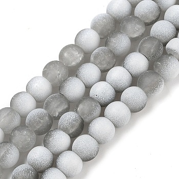 Frosted Crackle Glass Beads Strands, Rondelle, Gray, 6x5.5mm, Hole: 1mm, about 145pcs/strand, 31.10''(79cm)