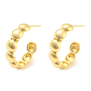 Rack Plating Brass Ring Stud Earrings, Half Hoop Earrings, Long-Lasting Plated, Lead Free & Cadmium Free, Real 18K Gold Plated, 29x7mm