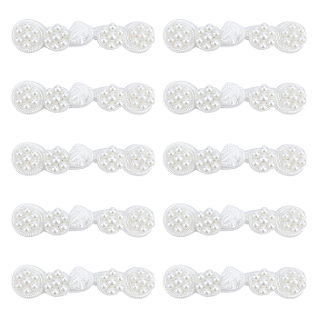 16Pairs 2 Colors Handmade Chinese Frogs Knots Buttons Sets, Polyester Button with Imitation Pearl Beads, White, 59x13x8mm, 2pcs/pair, 16pairs
