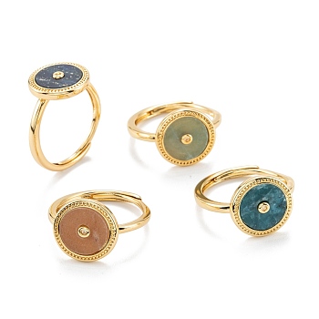 Adjustable Natural Mixed Gemstone Finger Rings, with Golden Brass Findings, Flat Round, 2mm, Inner Diameter: 17.5mm