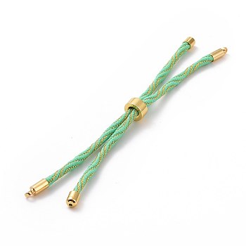 Nylon Cord Silder Bracelets, for Connector Charm Bracelet Making, with Rack Plating Golden Brass Findings, Long-Lasting Plated, Cadmium Free & Lead Free, Medium Aquamarine, 8-5/8~9 inch(22~22.8cm), 0.3cm, Hole: 2.6mm