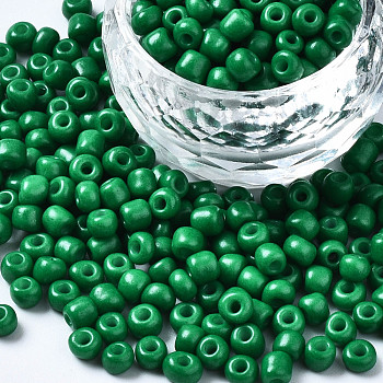6/0 Glass Seed Beads, Baking Paint, Round Hole, Round, Dark Green, 4~5x3~5mm, Hole: 1.2~1.5mm, about 4500pcs/Pound