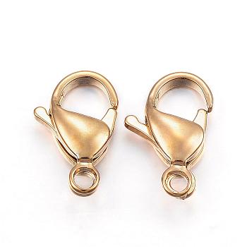 304 Stainless Steel Lobster Claw Clasps, Parrot Trigger Clasps, Real 24K Gold Plated, 13x8x4mm, Hole: 1.5mm