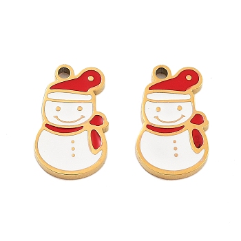 Ion Plating(IP) 304 Stainless Steel Pendants, Christmas Theme Enamel Charms, Golden, Snowman, 13x8x1.5mm, Hole: 1.2mm