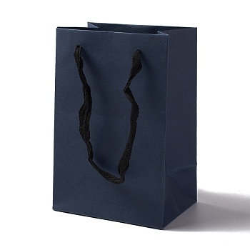 Kraft Paper Bags, with Ribbon Handles, Gift Bags, Shopping Bags, Rectangle, Prussian Blue, 18x12x8.6cm; Fold: 18x12x0.4cm