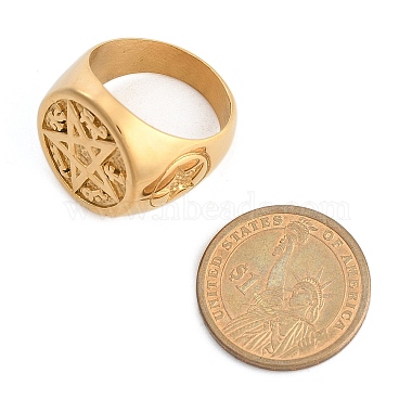 Round with Star 304 Stainless Steel Signet Rings for Unisex(RJEW-Z076-07G-01)-5