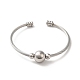 304 bracelets manchette à perles rondes en acier inoxydable(BJEW-P310-03P)-1