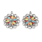 Bohemia Tibetan Style Alloy & Enamel & Synthetic Turquoise Pendants, Flower Charms, Antique Silver, Colorful, 32x29x4mm, Hole: 1.6mm(FIND-T074-10AS)