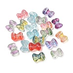 Baking Paint Transparent Glass Beads, Bowknot, with Glitter Powder, Two Tone, Mixed Color, 17.5x23x12.5mm, Hole: 1.4mm(GL-CBA7B2B-11)