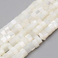 Natural Trochid Shell/Trochus Shell Beads Strands, Flat Round, White, 4x2mm, Hole: 1mm, about 163pcs/strand, 14.57 inch(37cm)(SHEL-R049-024)