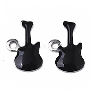 201 Stainless Steel Enamel Charms, Guitar, Stainless Steel Color, Black, 15x9x2mm, Hole: 1.6mm(STAS-N088-15A)