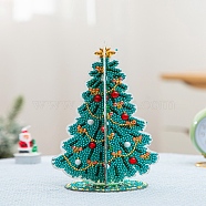 DIY Christmas Tree Display Decor Diamond Painting Kits, Including Plastic Board, Resin Rhinestones, Pen, Tray Plate and Glue Clay, Teal, 195x130mm(XMAS-PW0001-103)