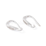 Brass Micro Pave Clear Cubic Zirconia Ear Hooks, with Horizontal Loops, Cadmium Free & Lead Free, Silver, 14x9x3mm, Hole: 1.6mm, 18 Gauge, Pin: 1mm(ZIRC-P100-05S)
